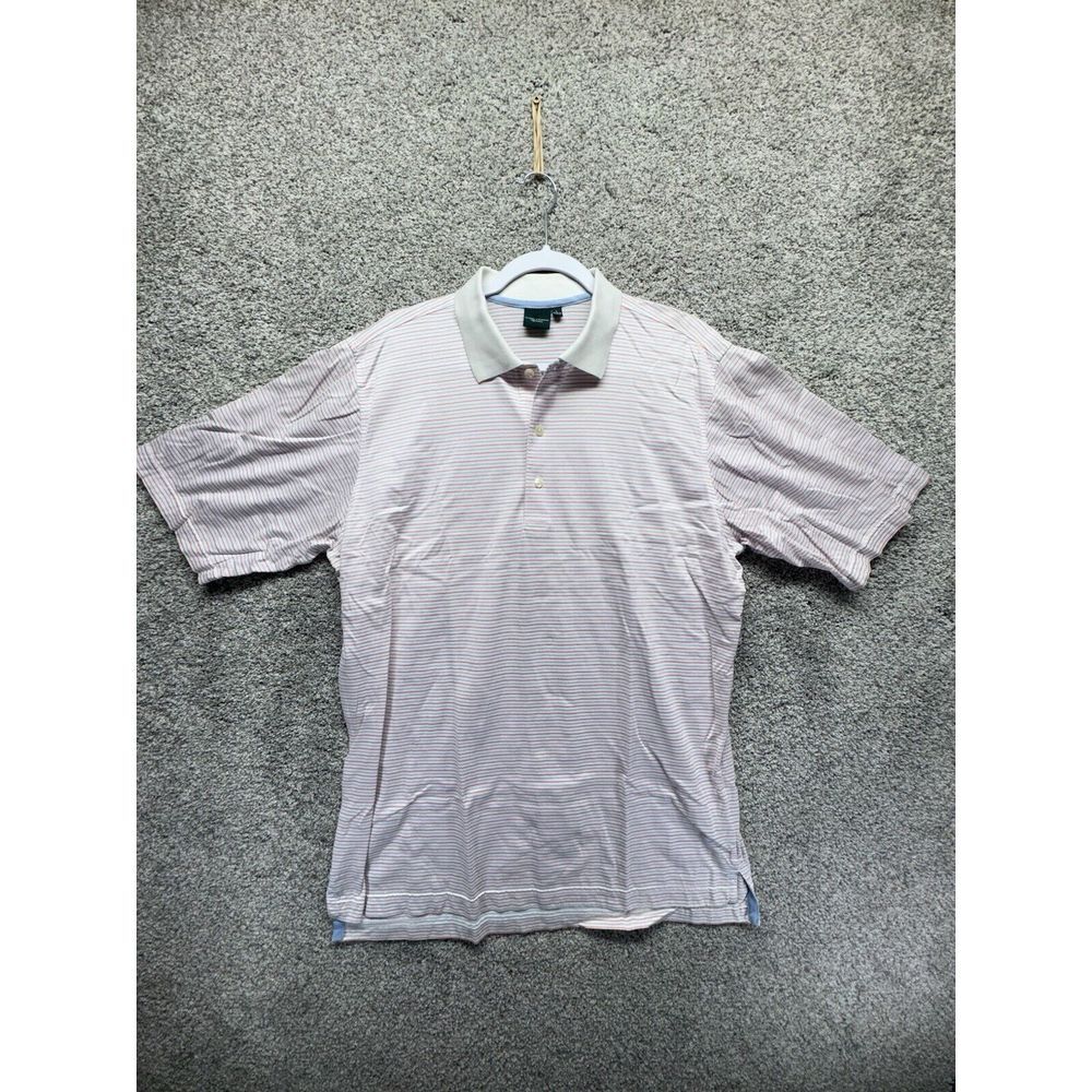 Fairway & Greene Signature‎ Mens Polo Shirt Size Large Striped White Button EUC